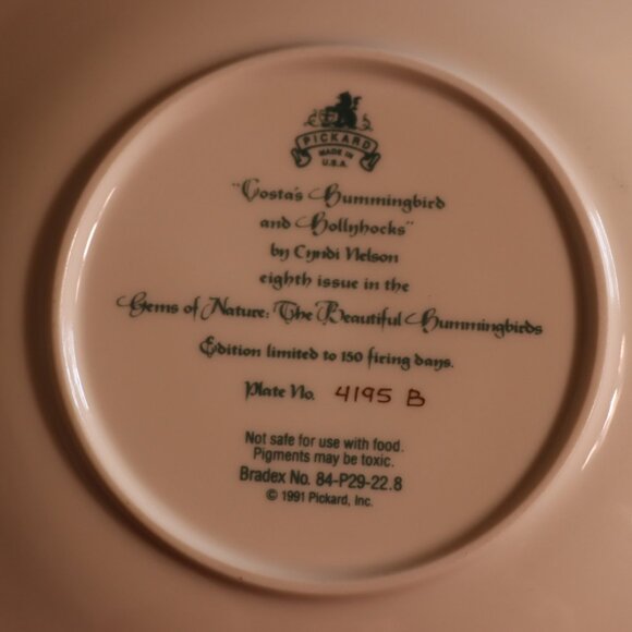 Cyndi Nelson hummingbird decorative plate "Costa's Hummingbird and Hollyhocks" - Picture 4 of 5